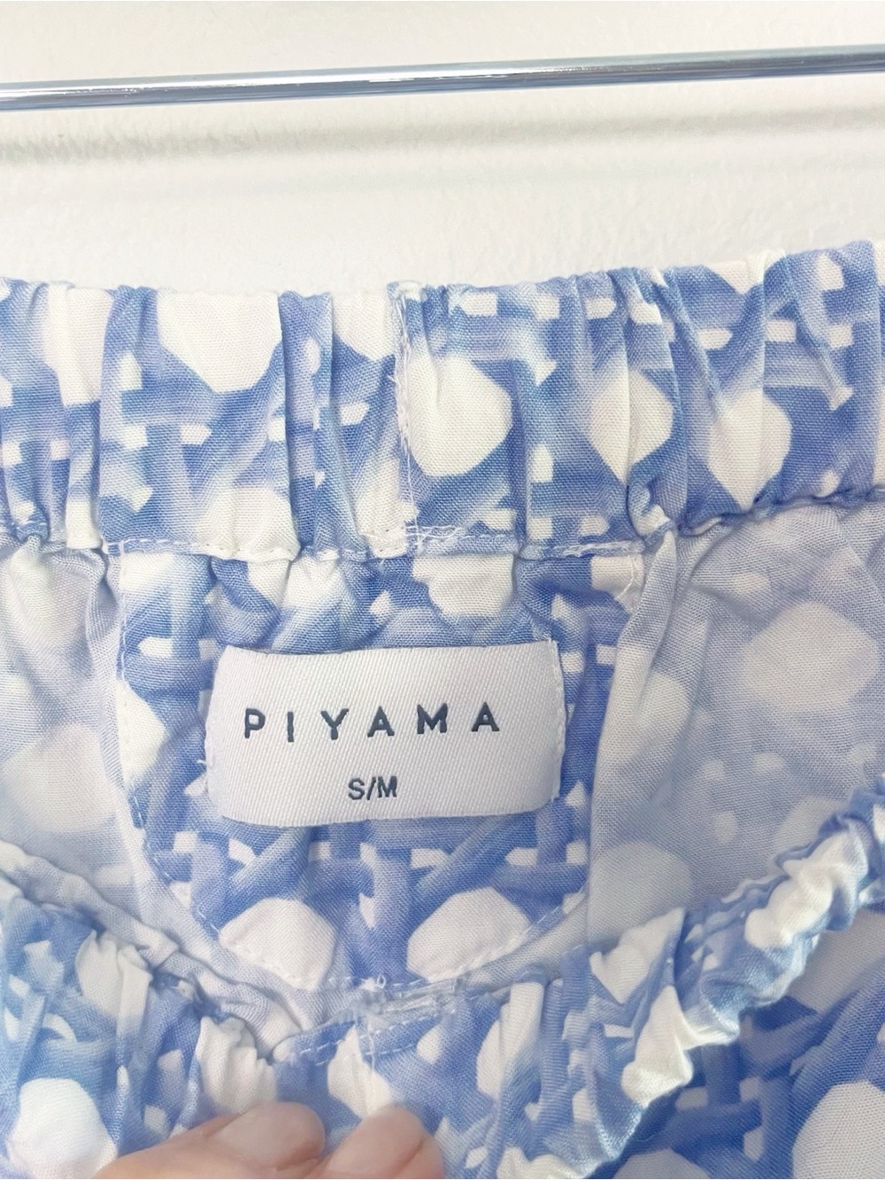Piyama Blue White Rattan Print Pajama Set S/M Rayon Shorts Button Down - Picture 6 of 8